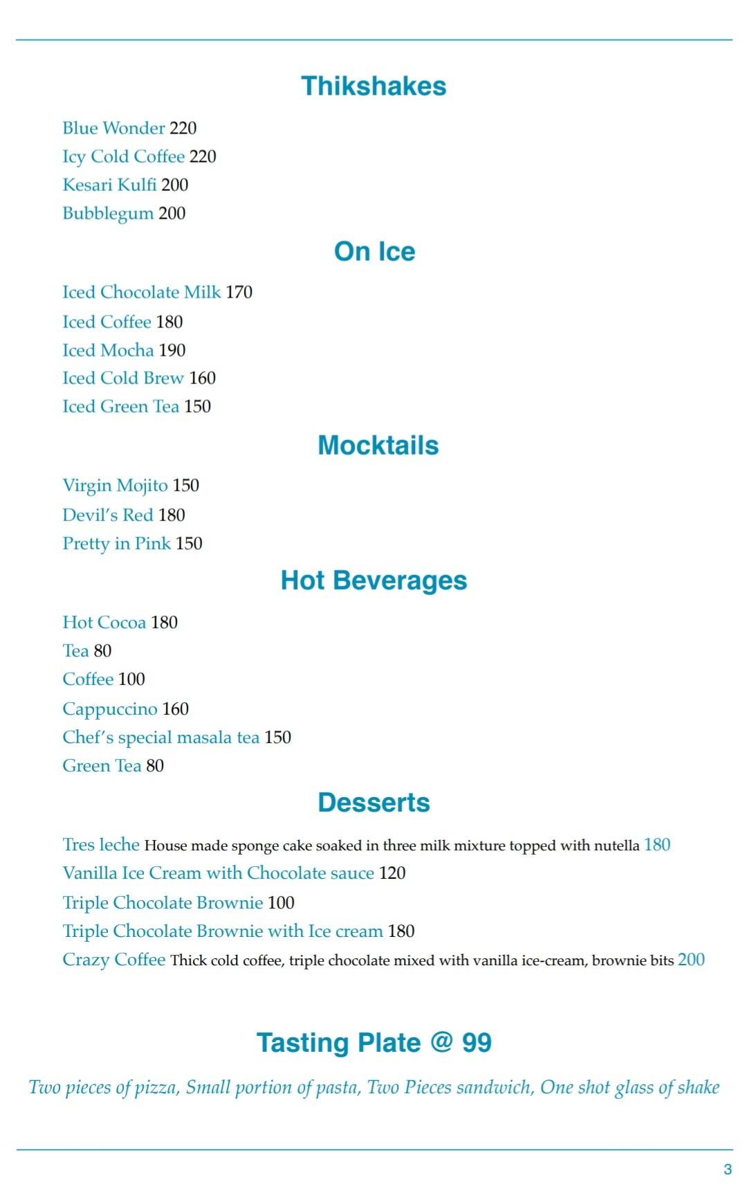 Videsi Cafe menu