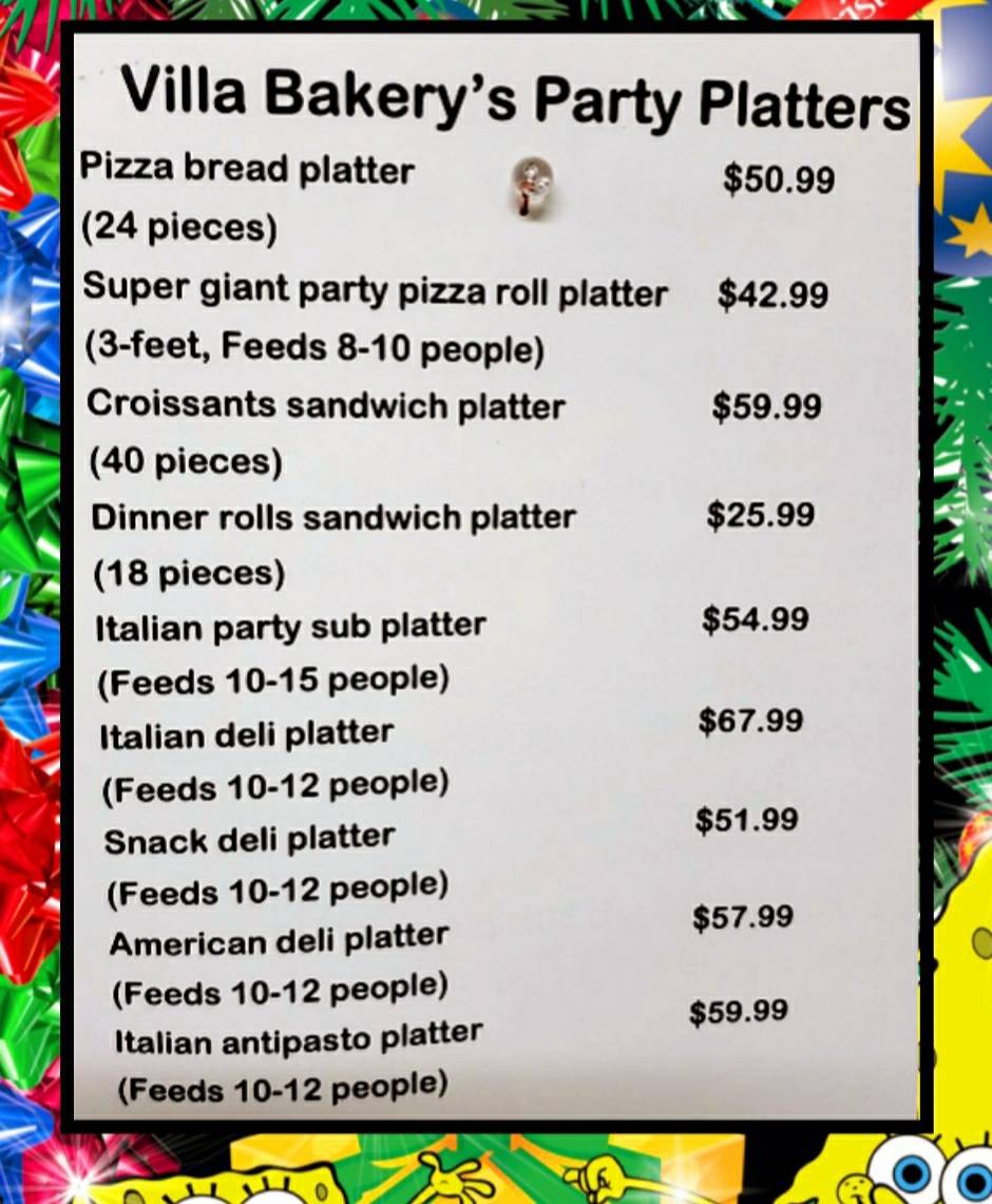 Menu at Villa Bakery, Garden City