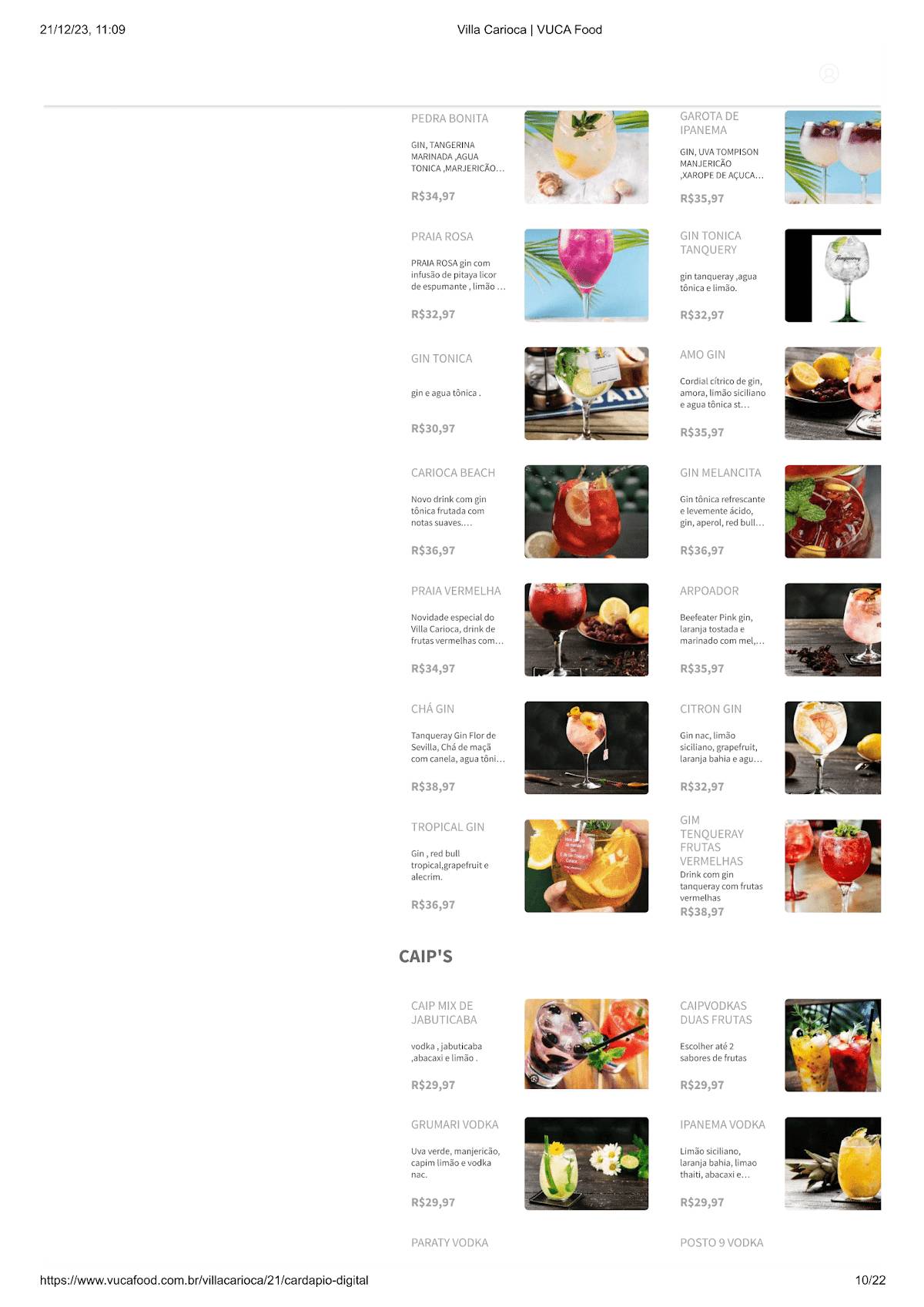 Villa Carioca: Happy Hour, Feijoada, Drinks, Churrasco, Águas Claras DF cardápio