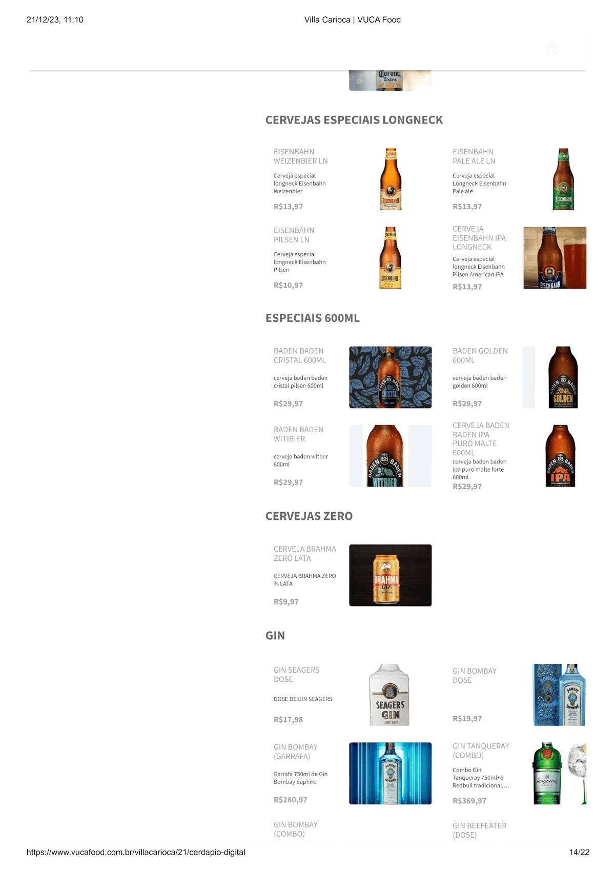 Villa Carioca: Happy Hour, Feijoada, Drinks, Churrasco, Águas Claras DF cardápio