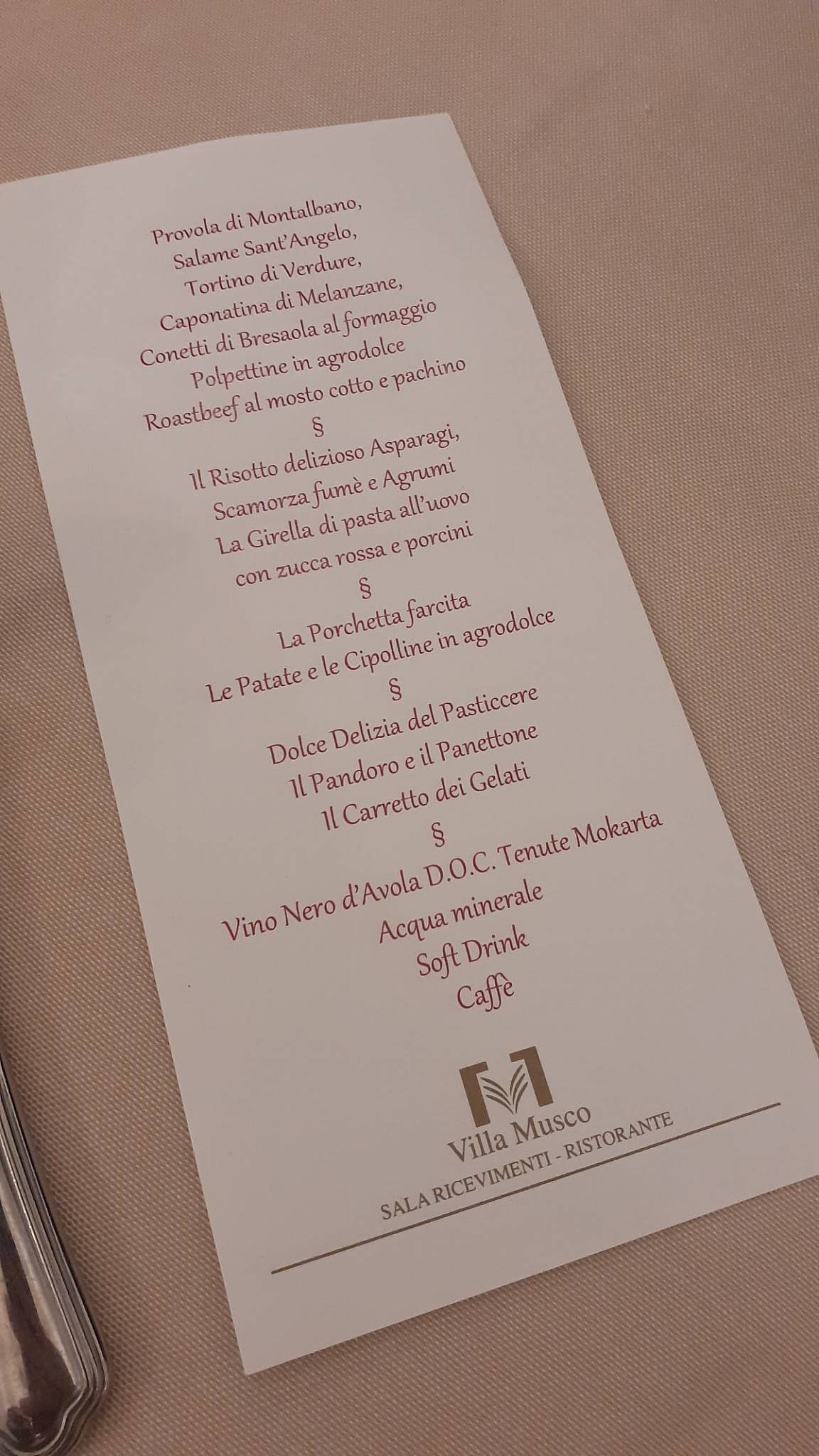 Menu di Villa Musco 