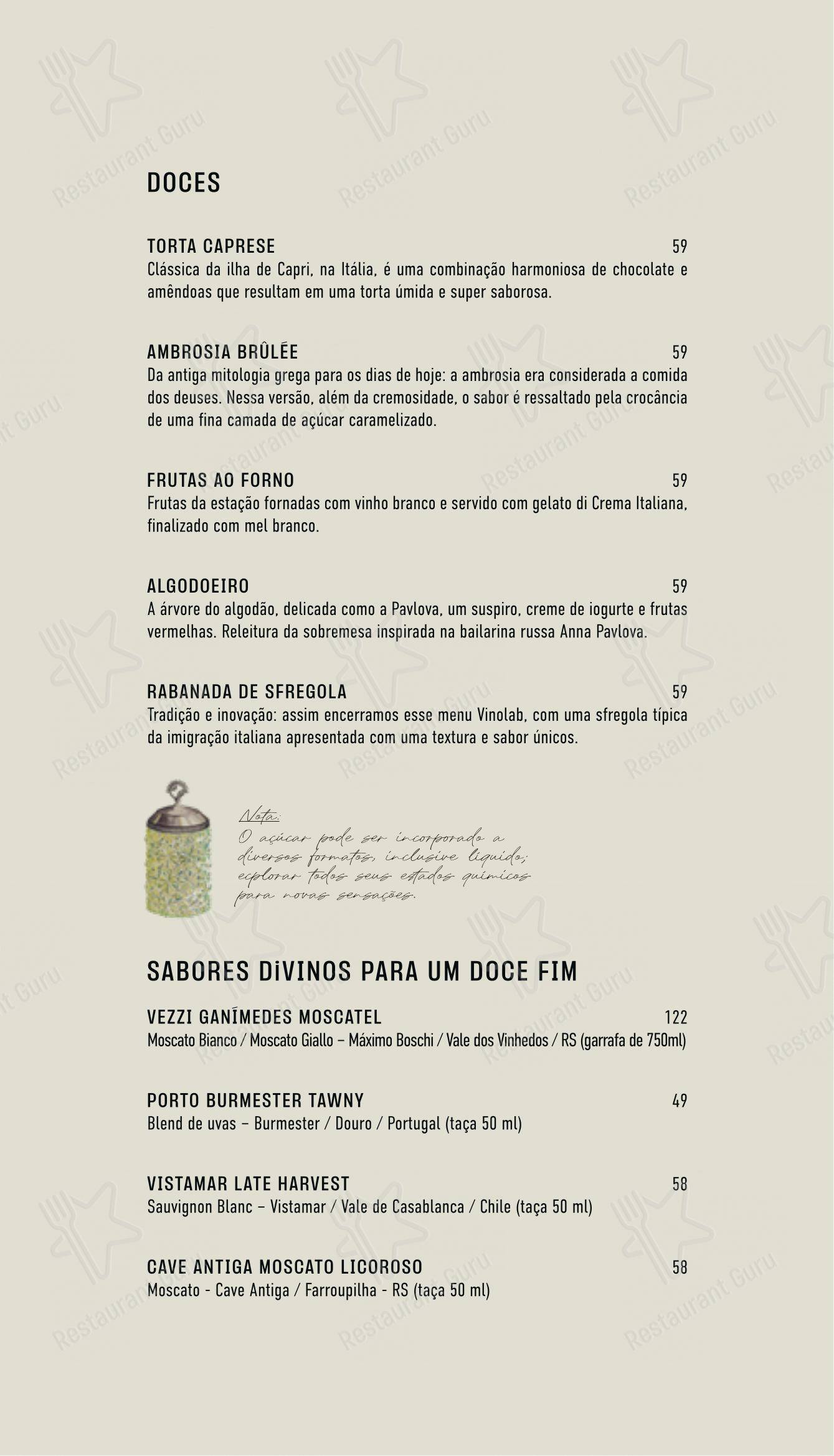 Vinolab em Gramado - Menu