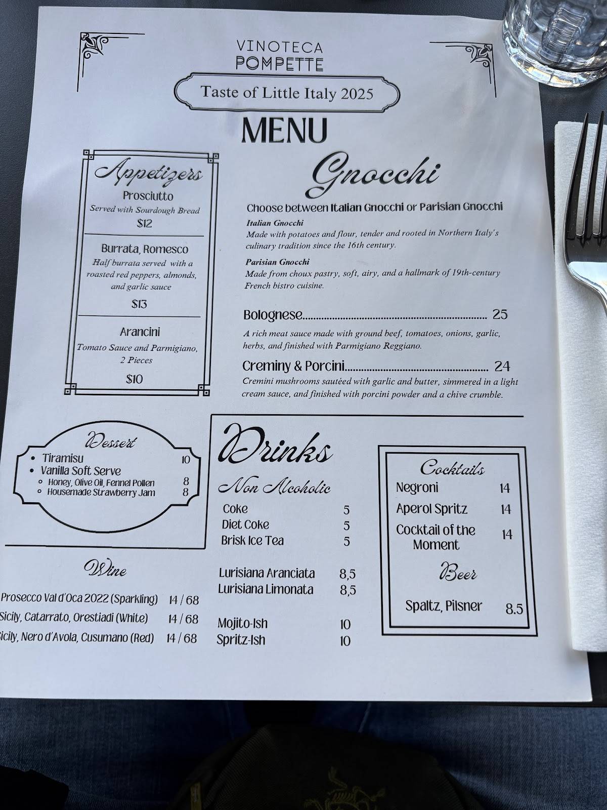 Menu de Vinoteca Pompette Restaurant