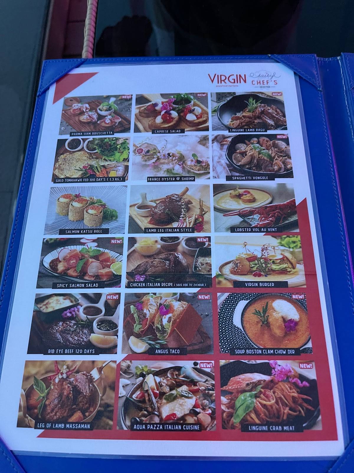 Menu at Virgin Rooftop Pattaya restaurant, Pattaya City