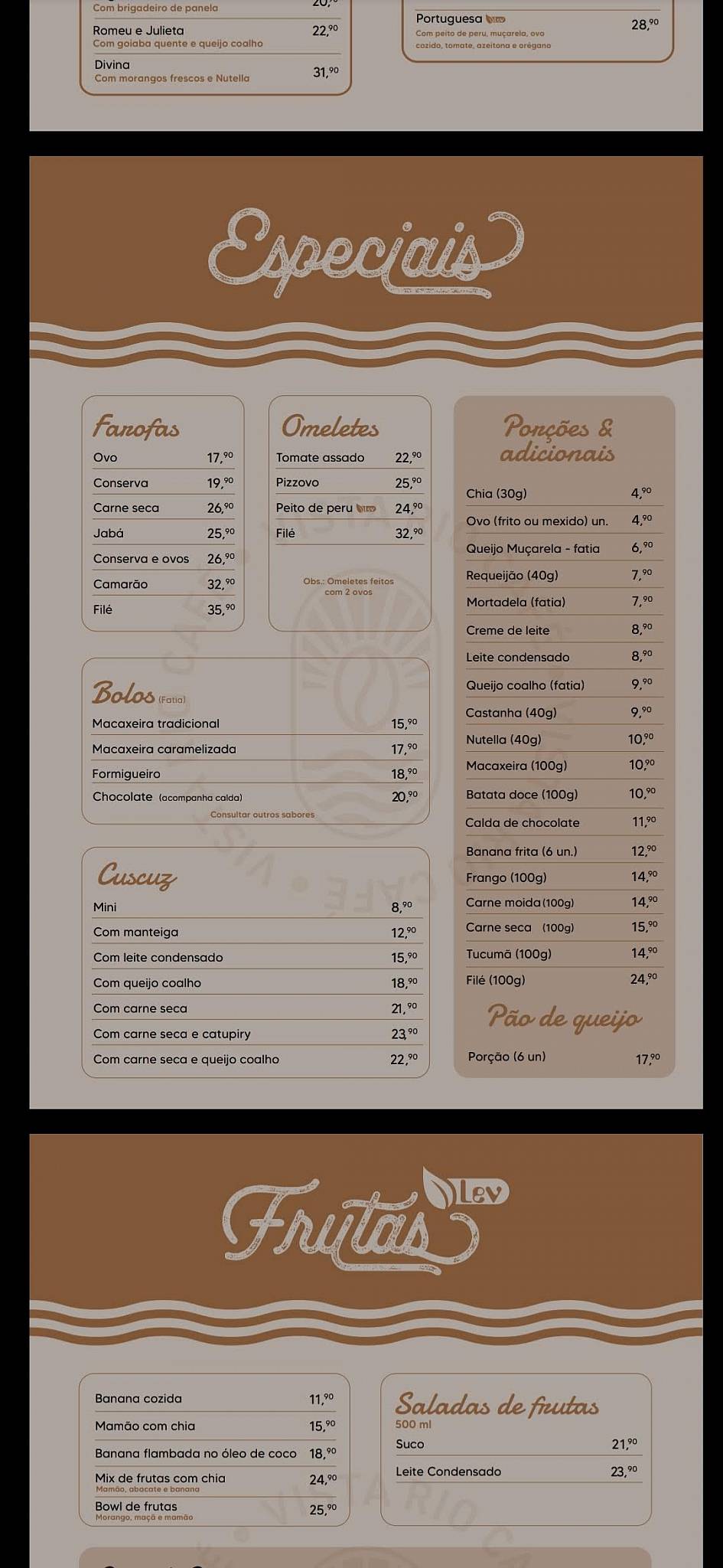 Vista Rio Café cardápio