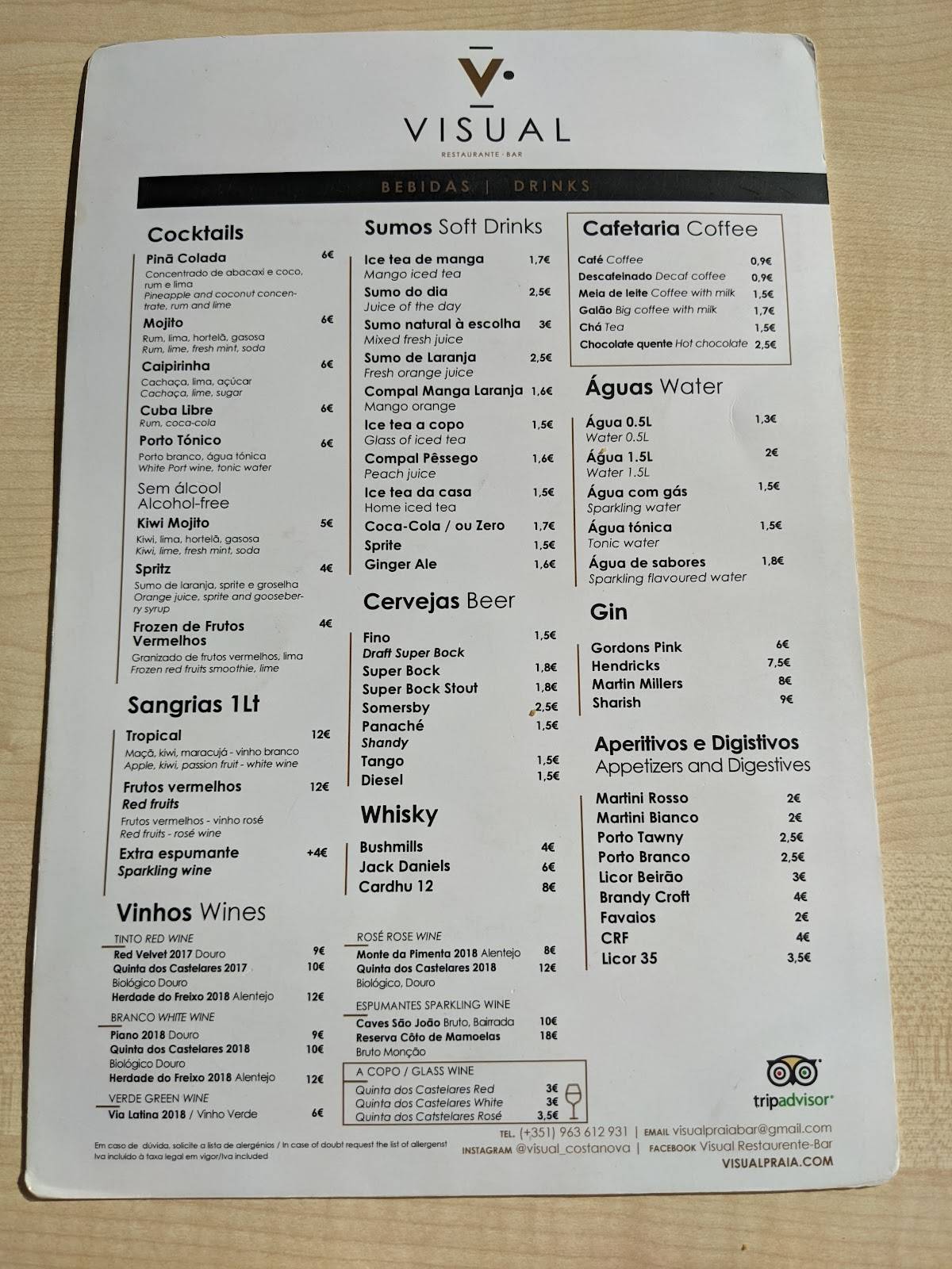 Menu em Visual Restaurante - Bar, Gafanha da Encarnação