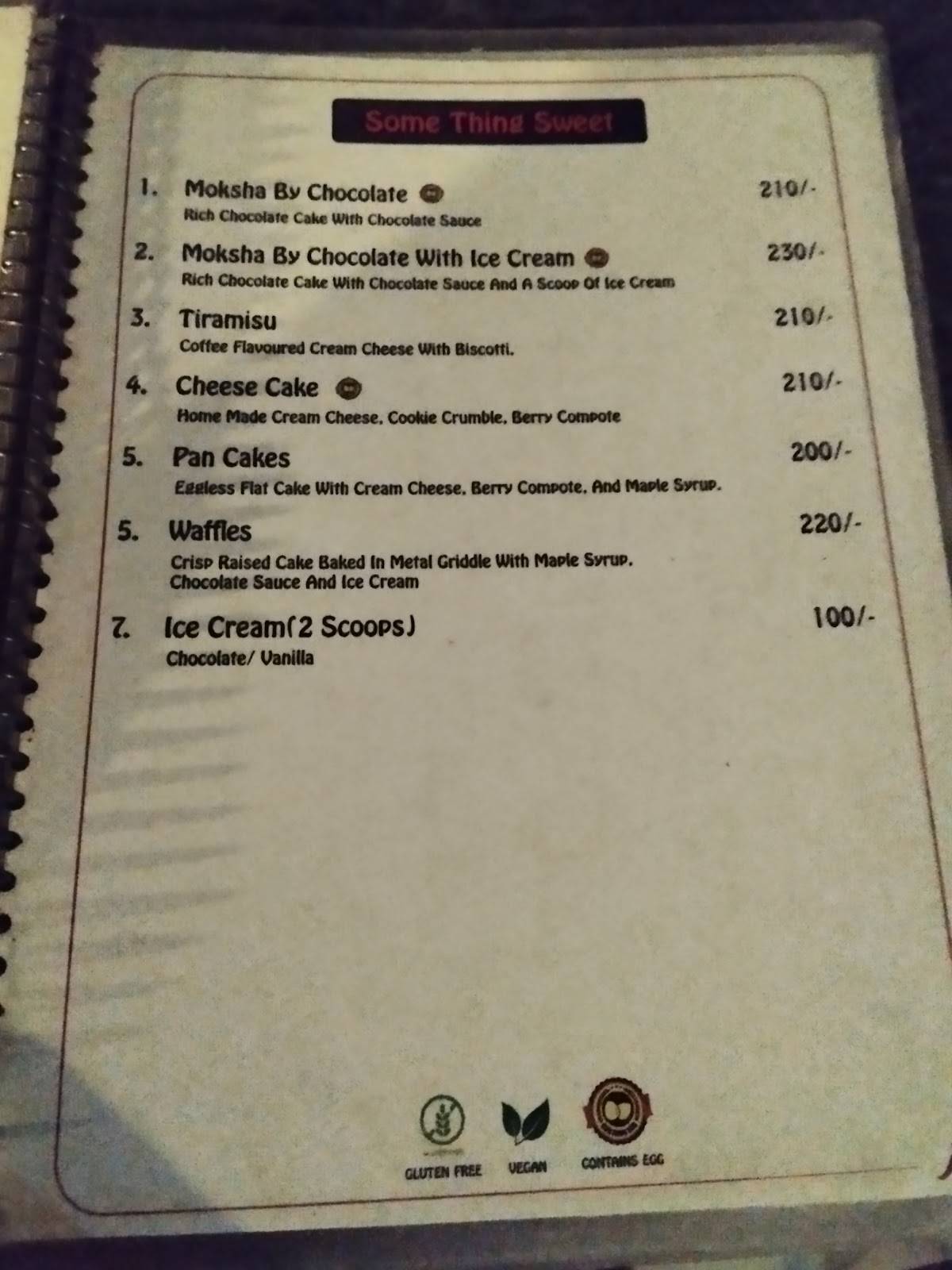 Vj's giardino by the Ganges menu