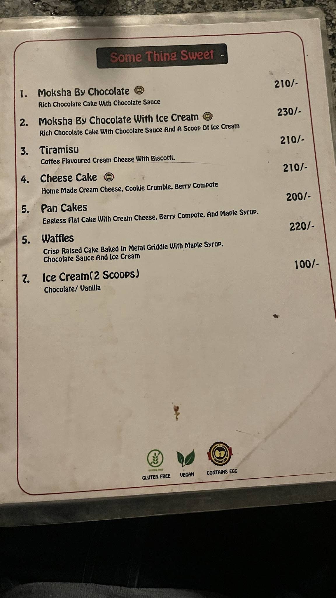 Vj's giardino by the Ganges menu