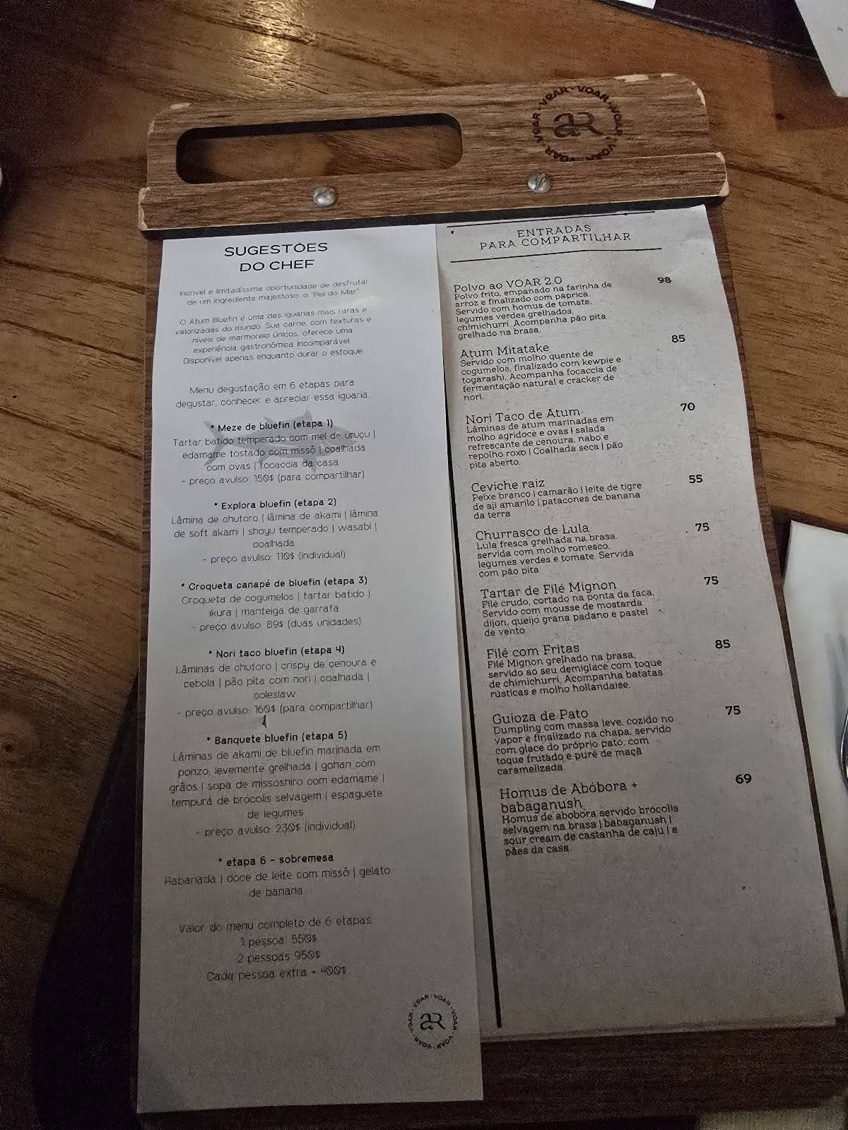 Voar Restaurante cardápio