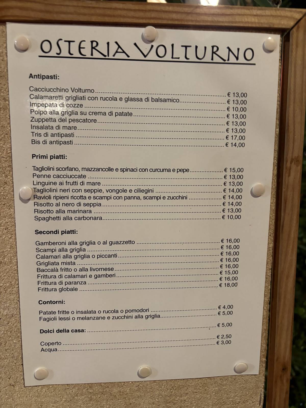 Menu di Volturno Ristorante Piombino 