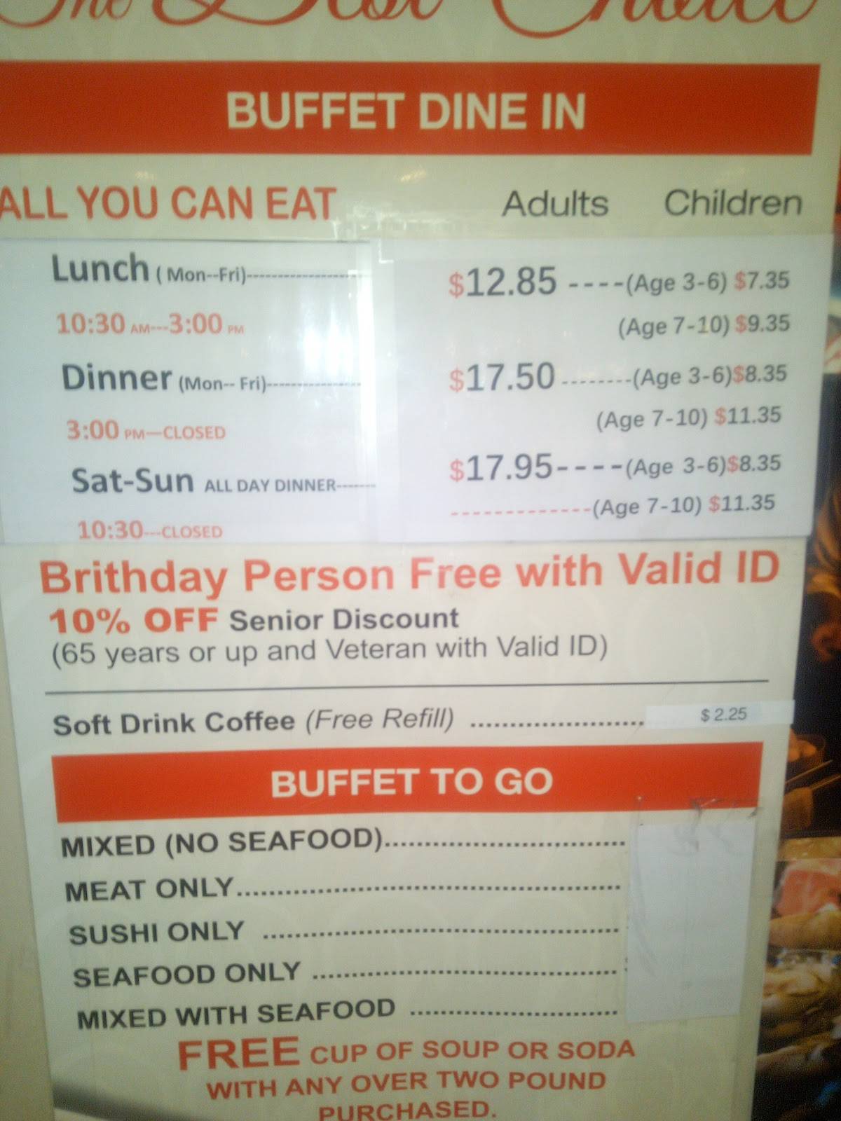 Menu at W Spoon Buffet restaurant, Victorville