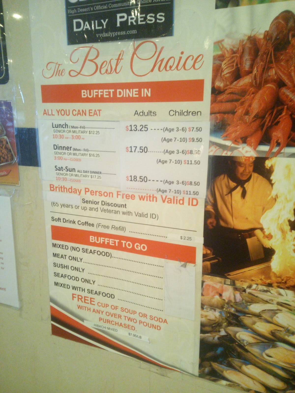 Menu at W Spoon Buffet restaurant, Victorville