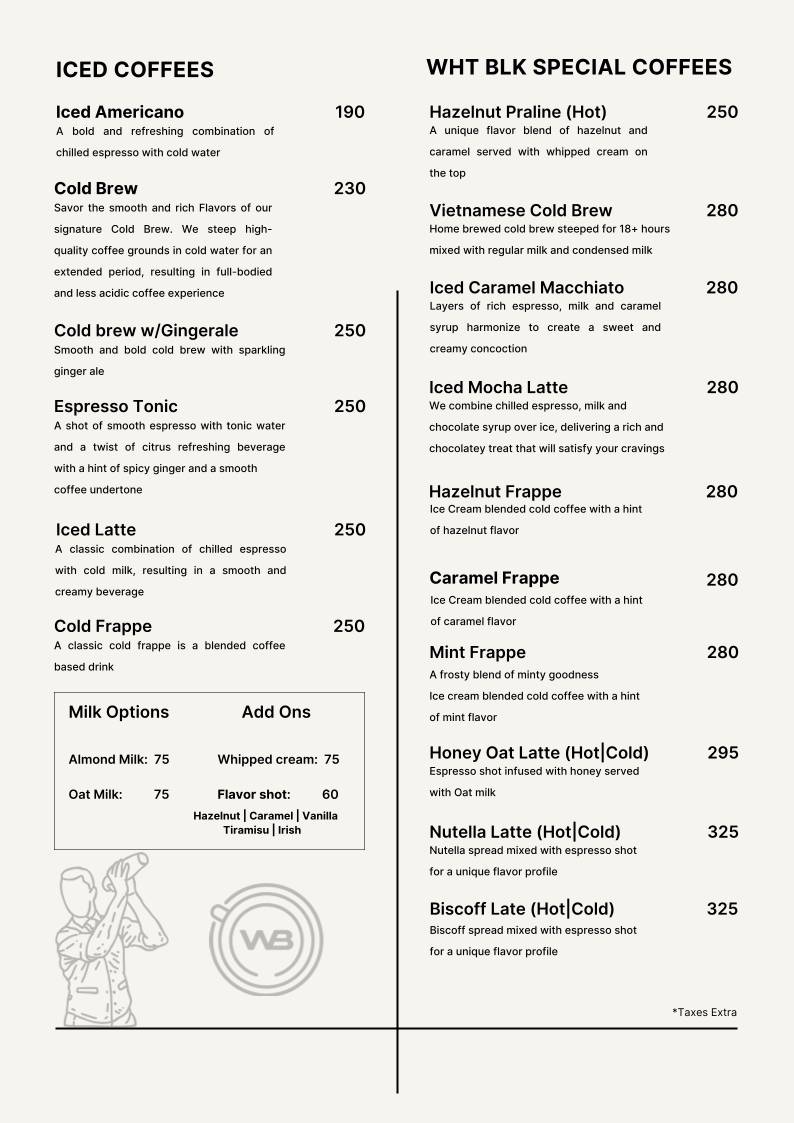 WHT BLK The Art Coffee House menu