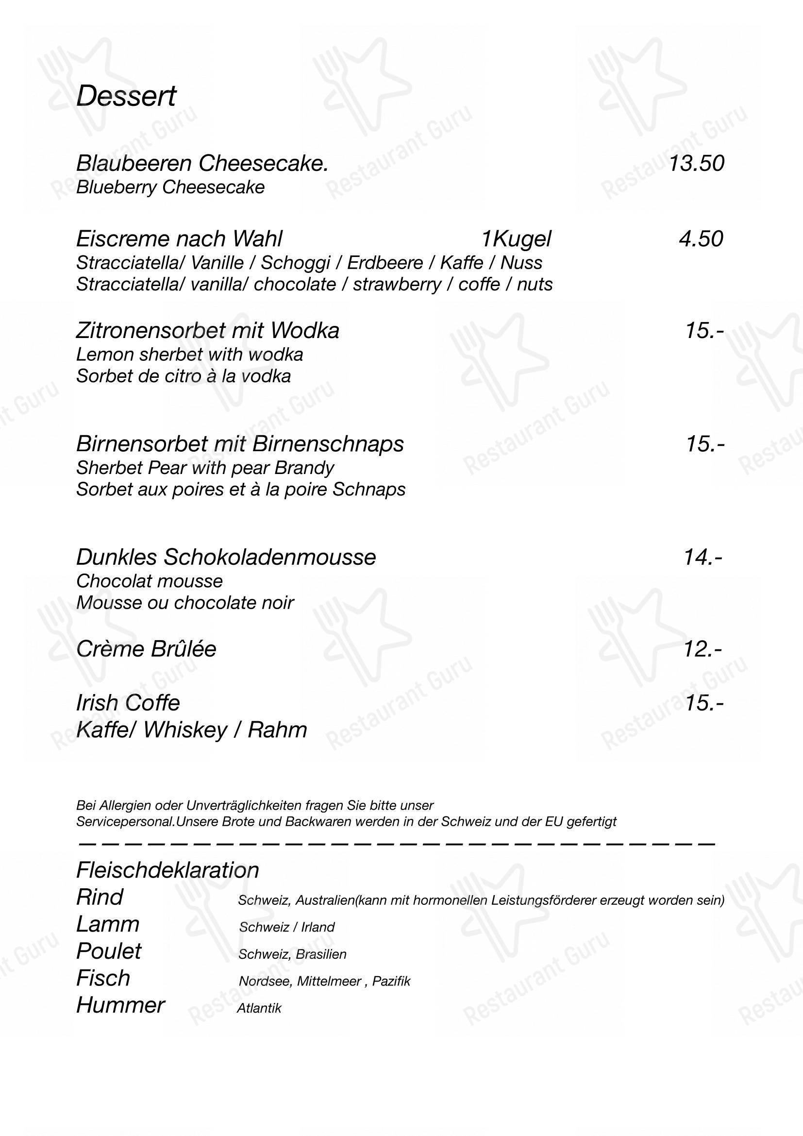 Menu per Walliserstube ristorante
