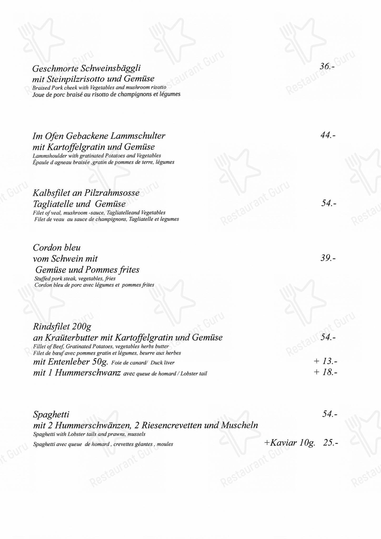 Menu di Walliserstube - 菜单