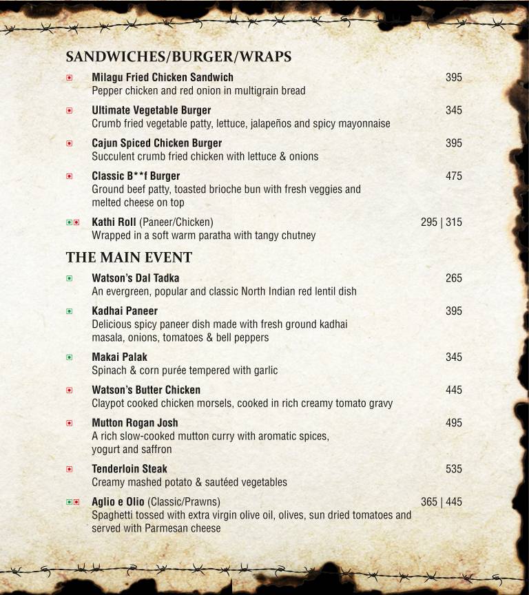Watson's Kochi menu