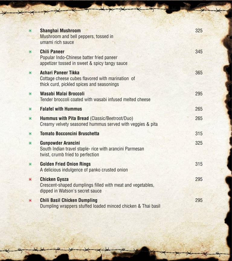 Watson's Ulsoor menu