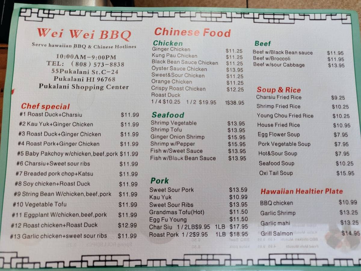 Menu at Wei Wei BBQ Restaurant, Makawao