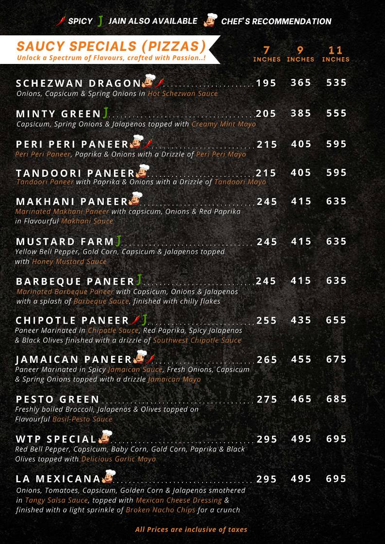 Whatt the Pizza menu