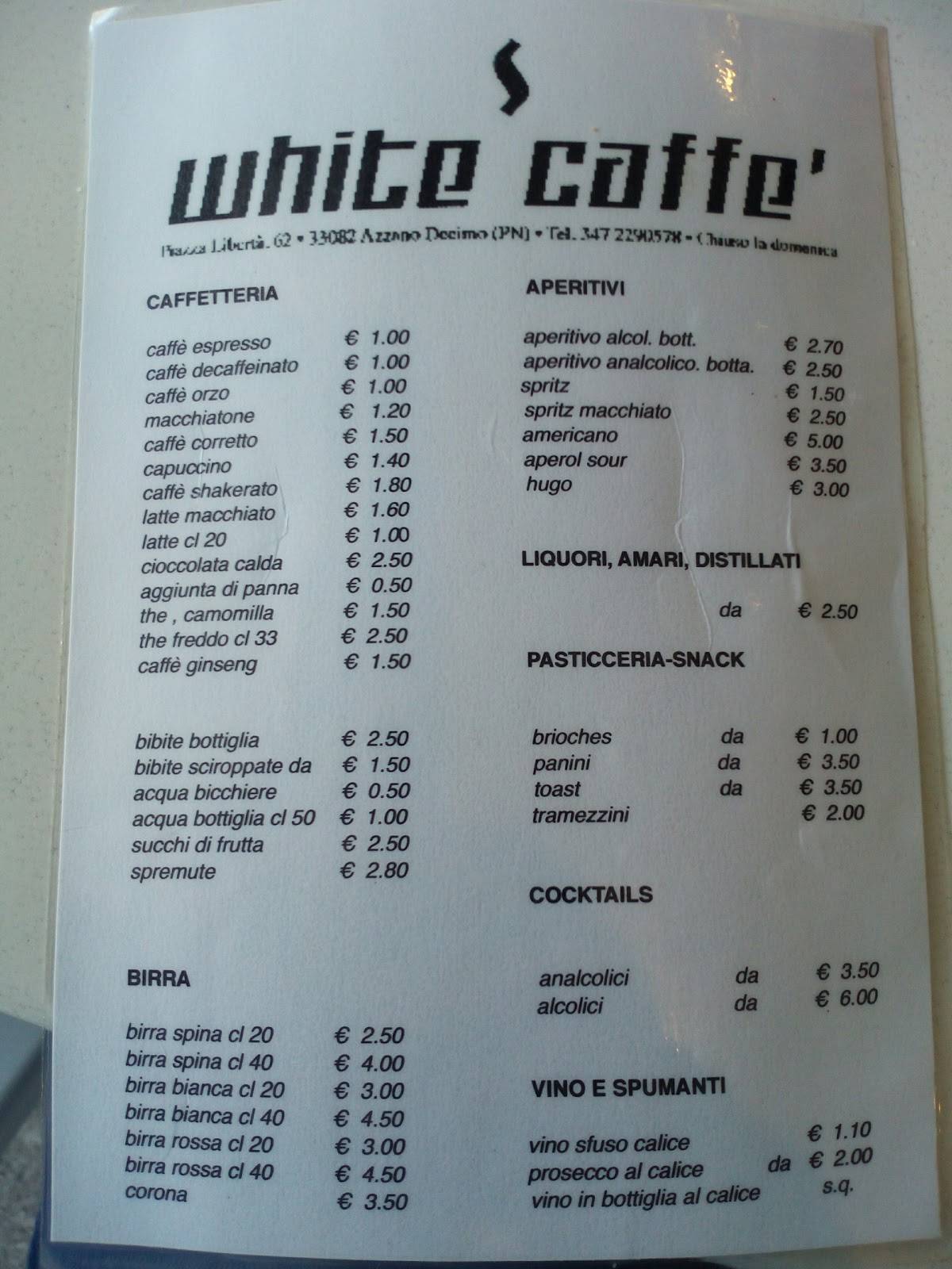 Menu di White Caffè 