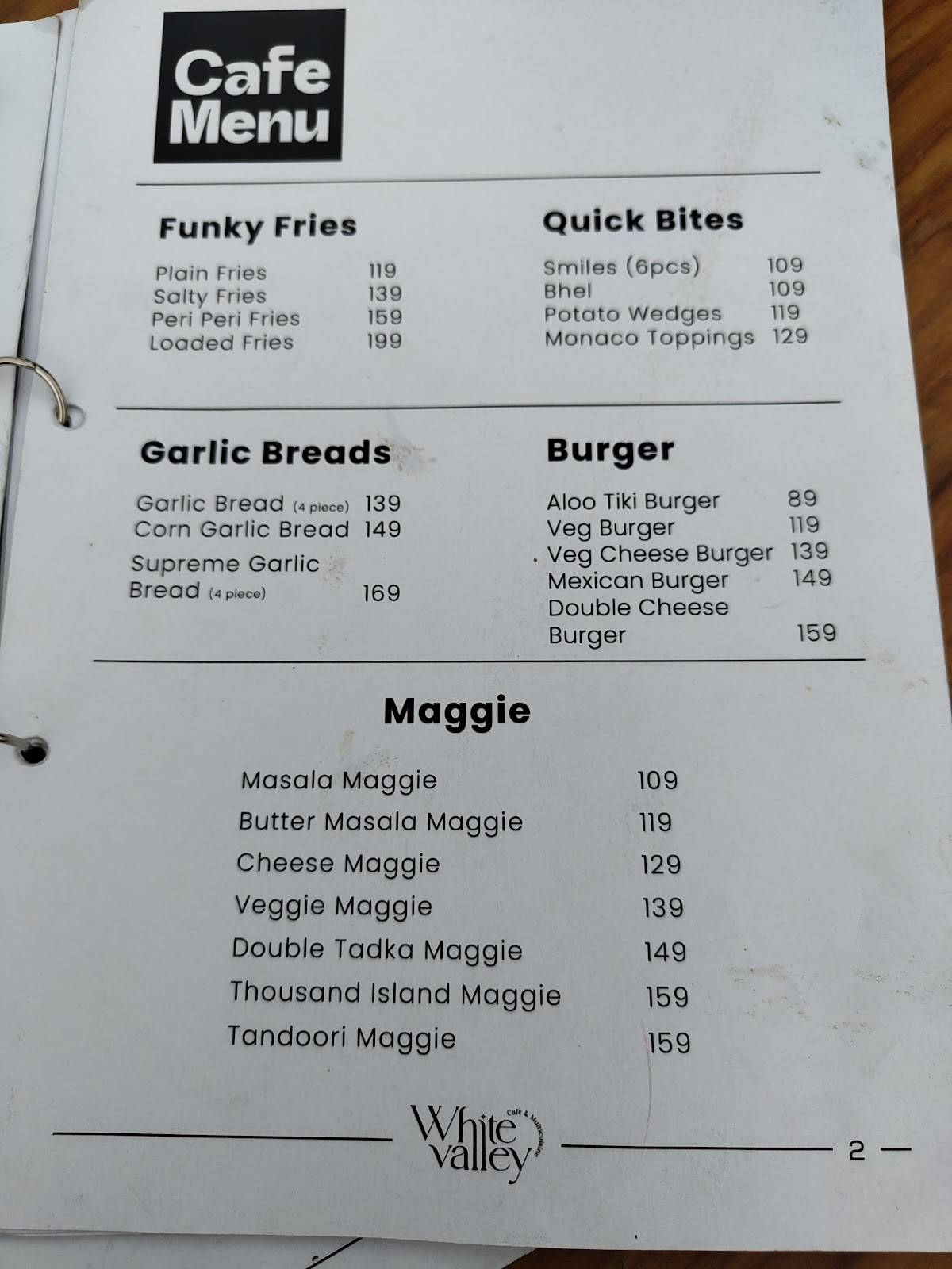 White Valley Cafe & Multi-cuisine Restuarant menu