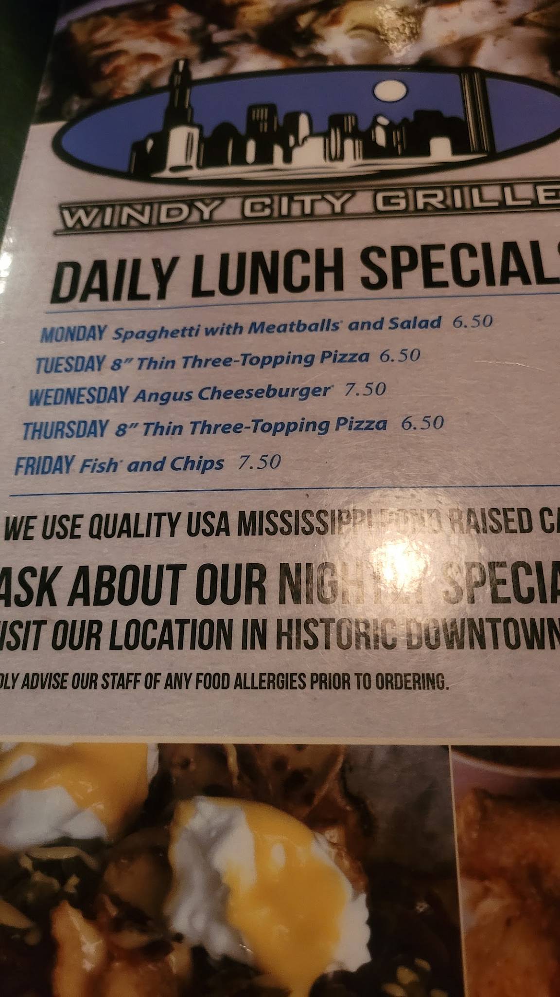 Menu at Windy City Grille restaurant, Hernando