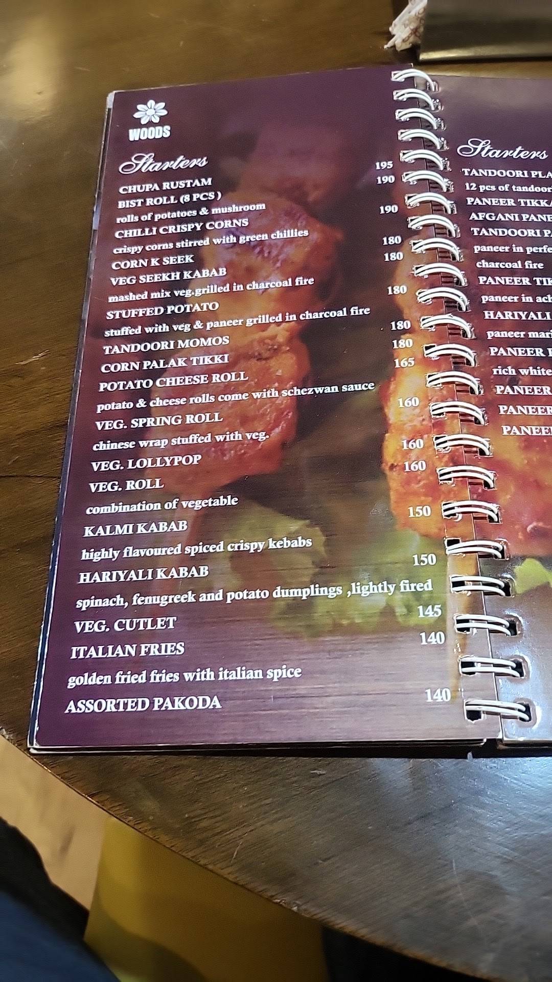 Woods Restaurant menu