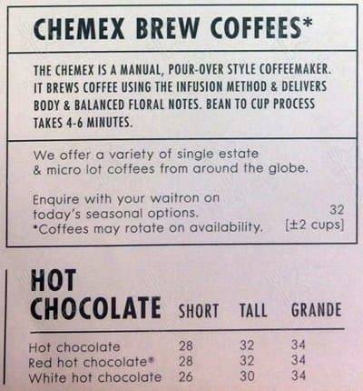 Woolworths Café menu