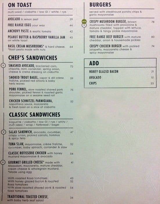 Woolworths Café menu