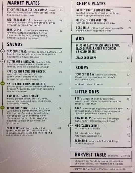 Woolworths Café menu