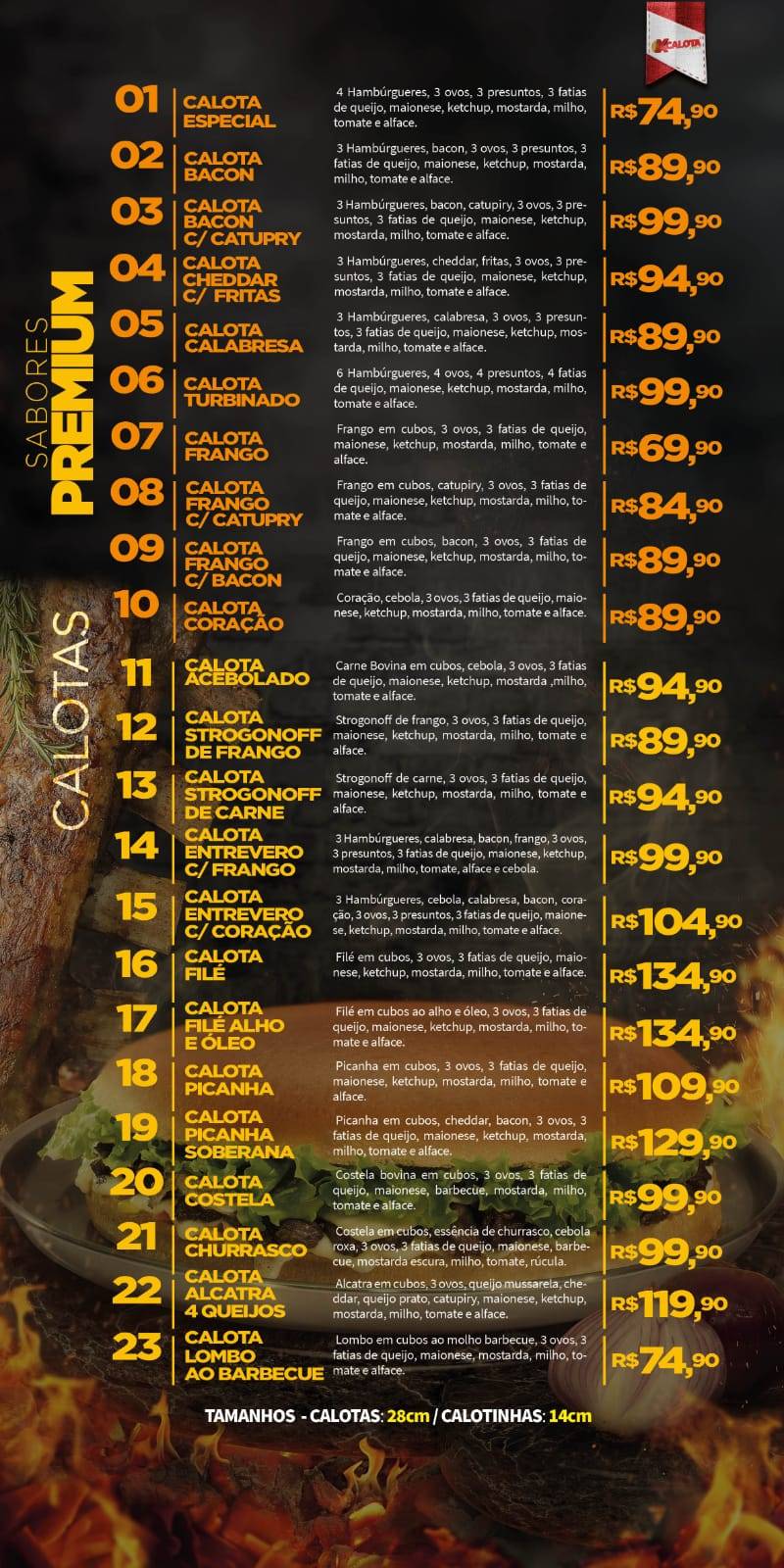 X Calota Lucas Rio verde cardápio