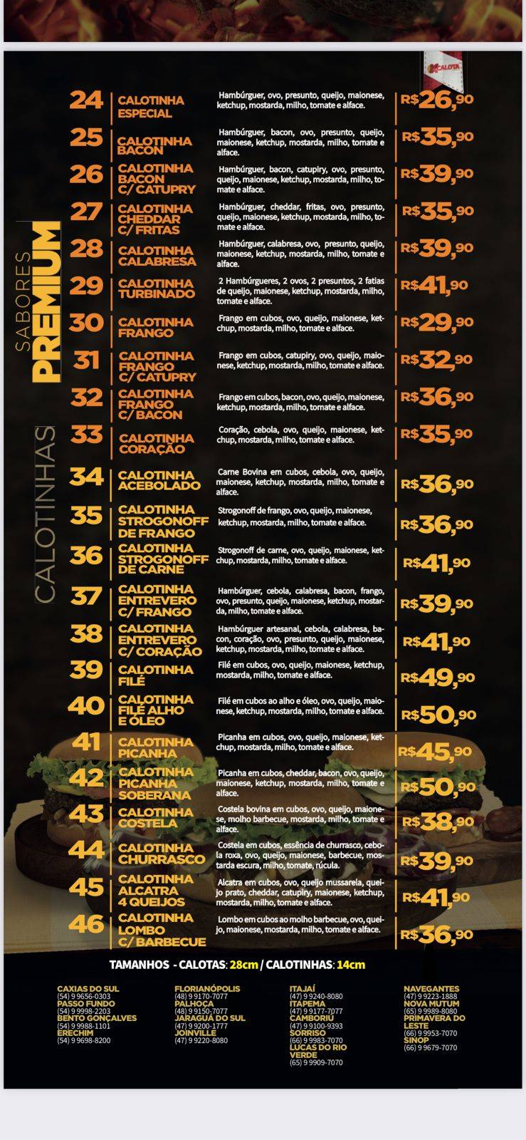 X Calota Lucas Rio verde cardápio