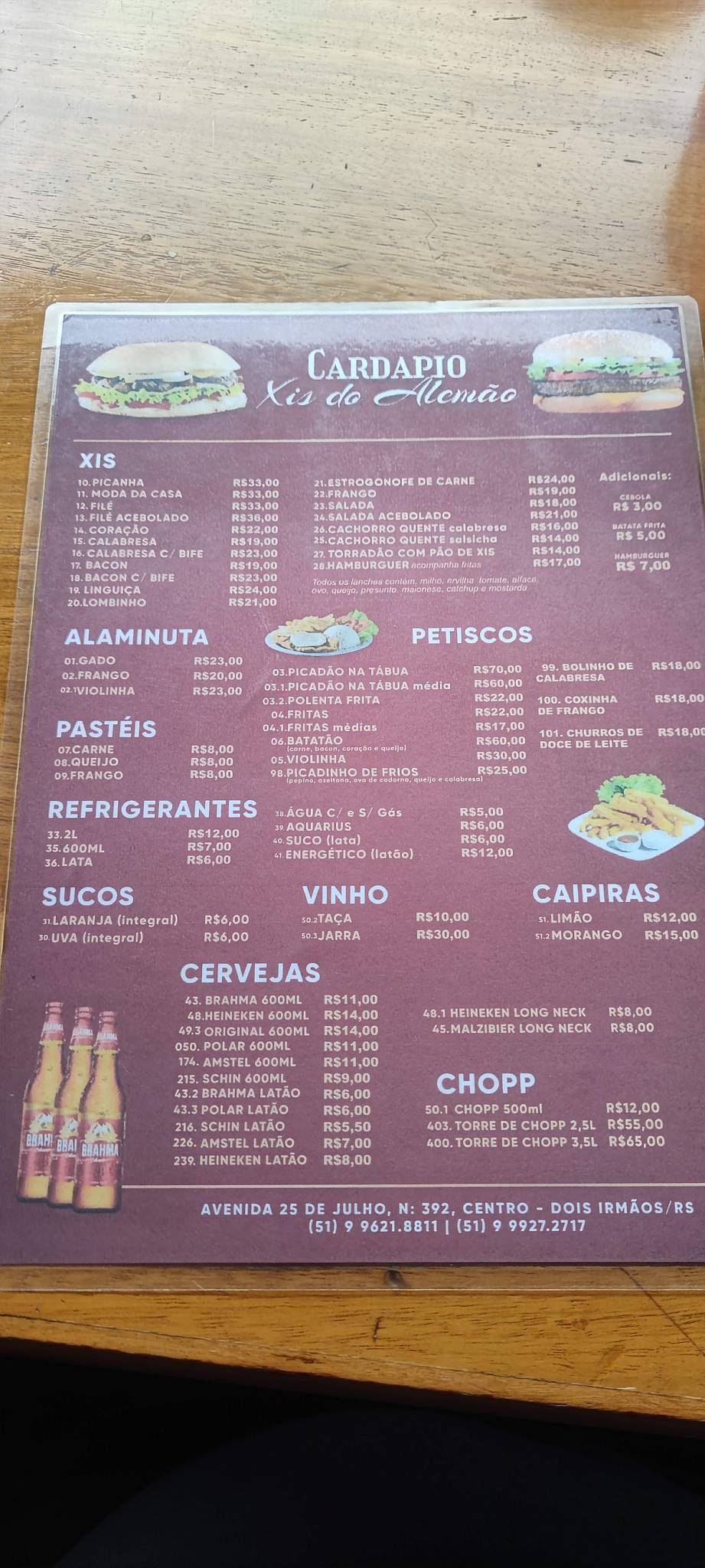 Xis do Alemão cardápio