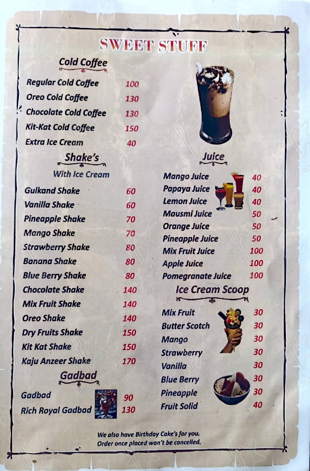 Yes Cafe Barmer menu - meals and drinks