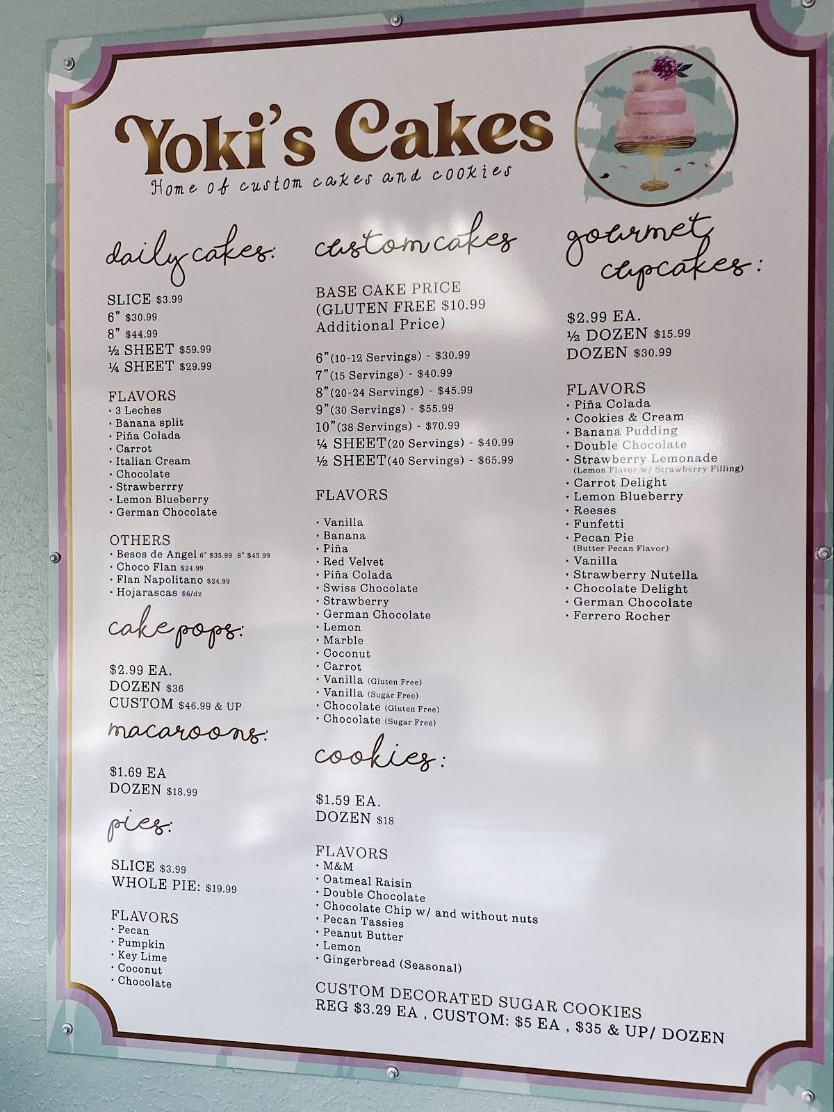Menu at Yoki's Cakes & More, Lufkin