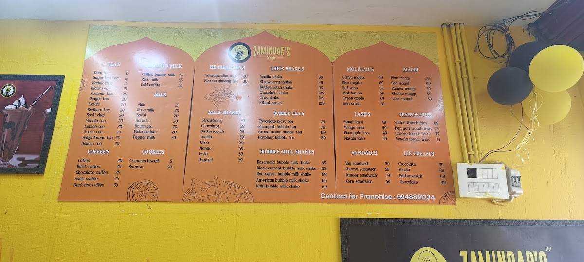 ZAMINDAR'S CAFE menu