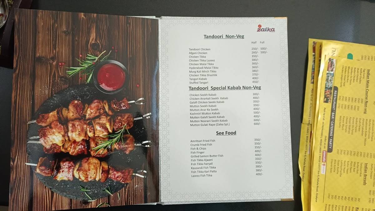 Zaika - Restaurant & Bar menu