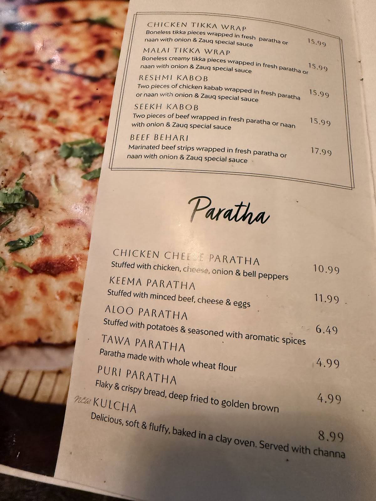 Menu de Zauq Mississauga - Halal Pakistani, Indian & Hakka Cuisine