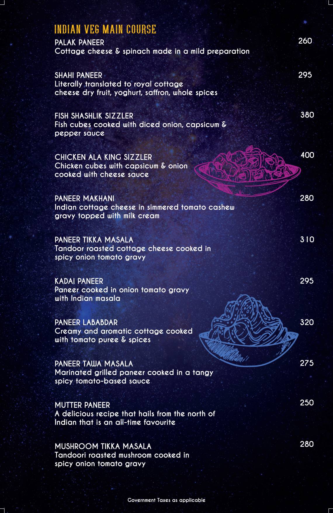 Zero Gravity Pune menu