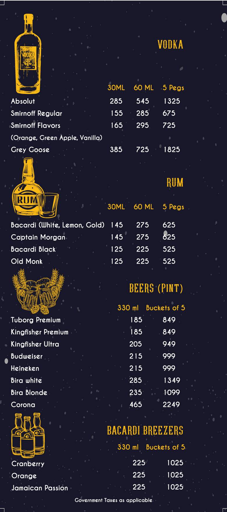 Zero Gravity Pune menu