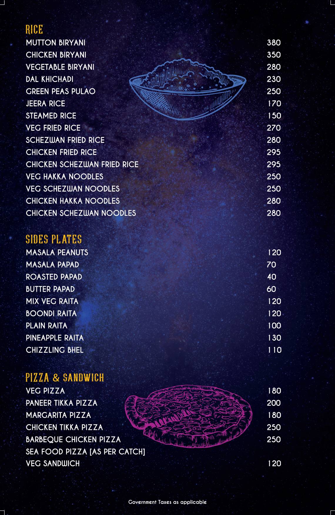 Zero Gravity Pune menu