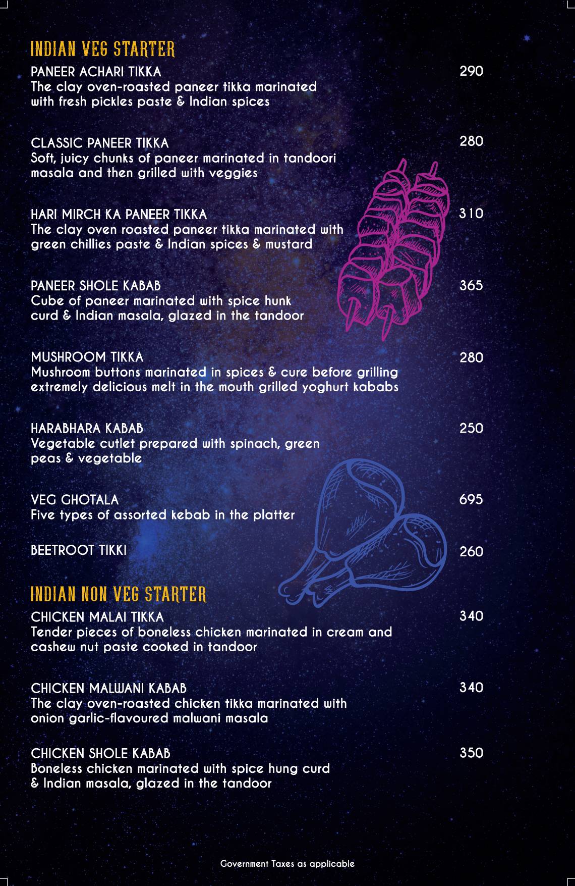 Zero Gravity Pune menu