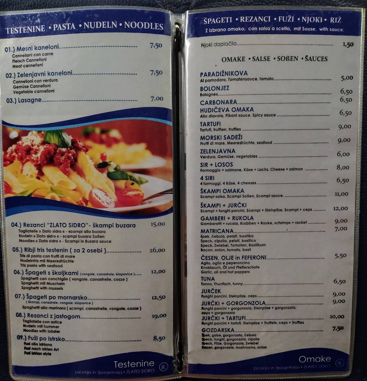 Menu di Zlato Sidro 