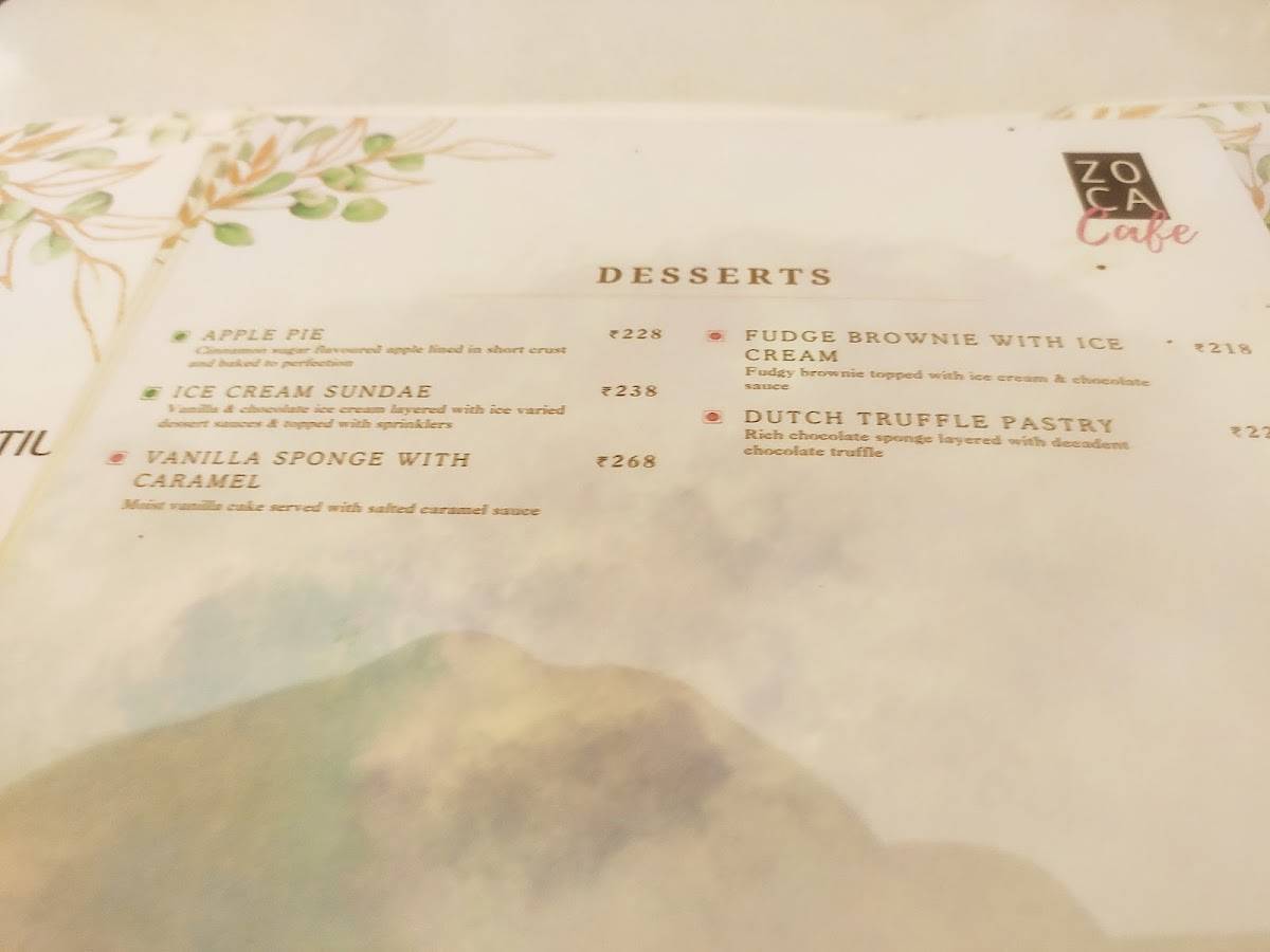 Zoca Cafe Mohali menu