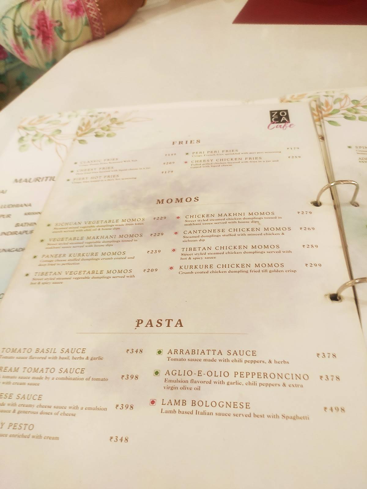 Zoca Cafe Mohali menu