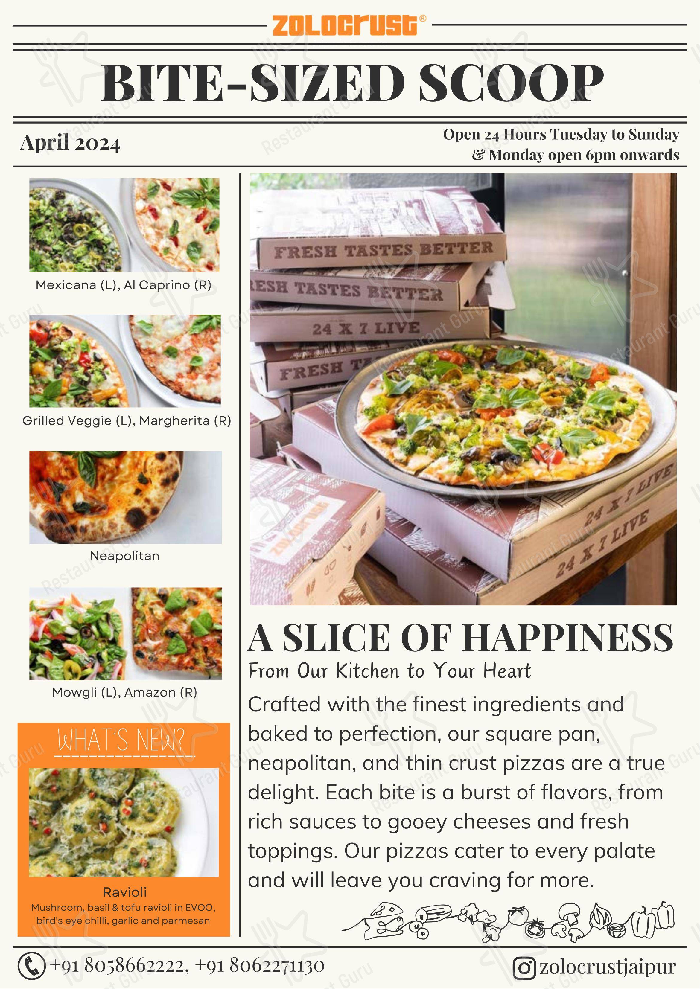 Menu bar for the Zolocrust cafe