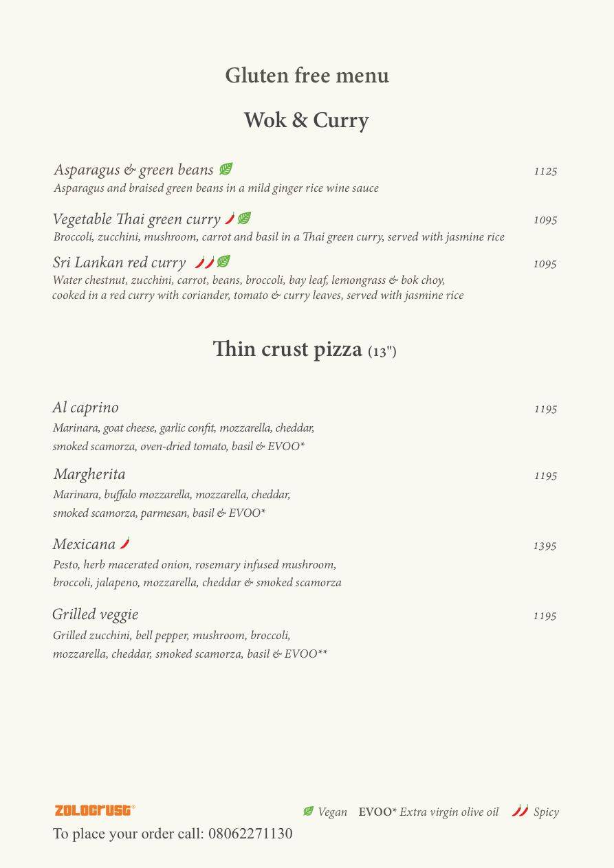 Zolocrust menu