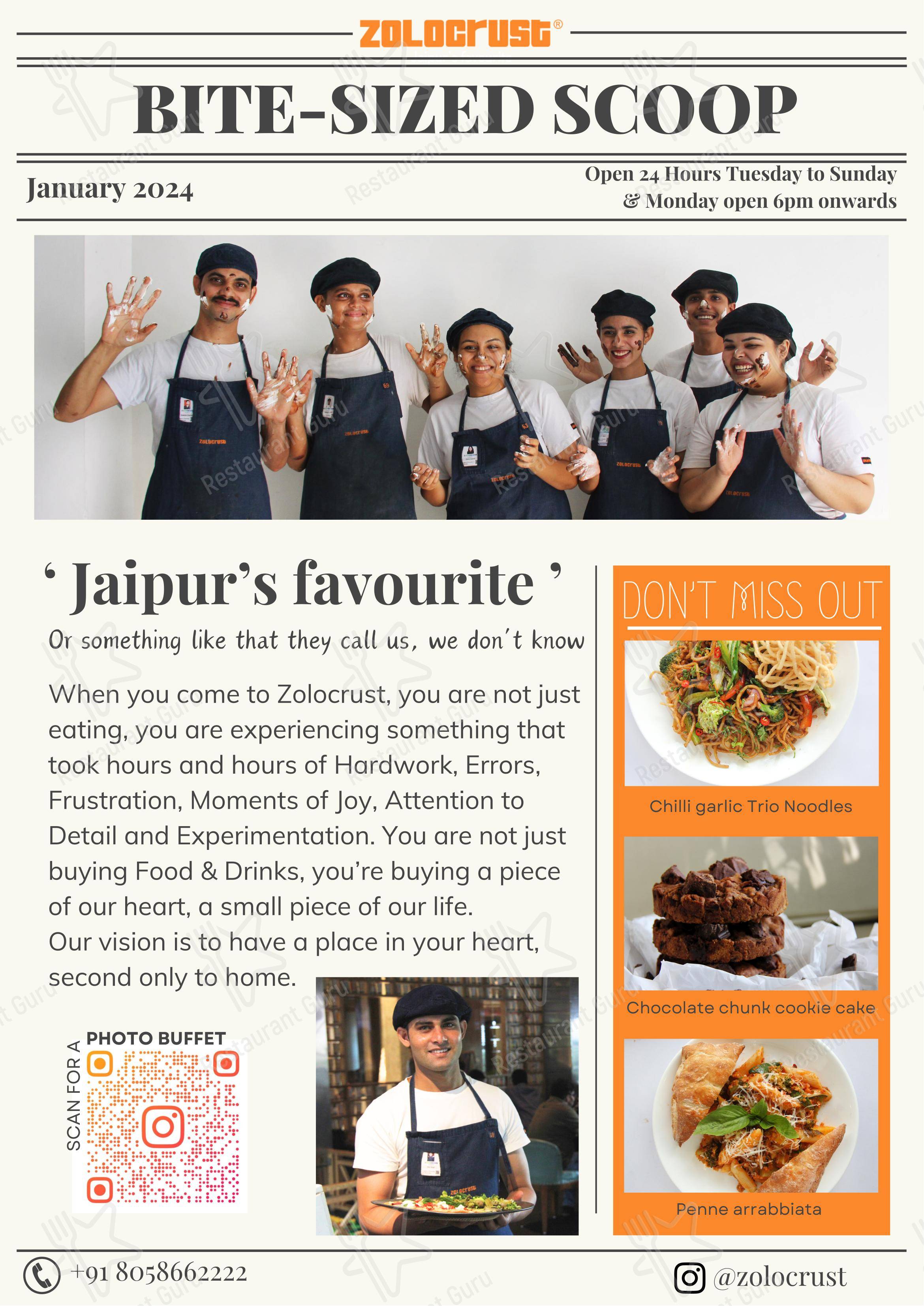 Zolocrust in Jaipur - Menu