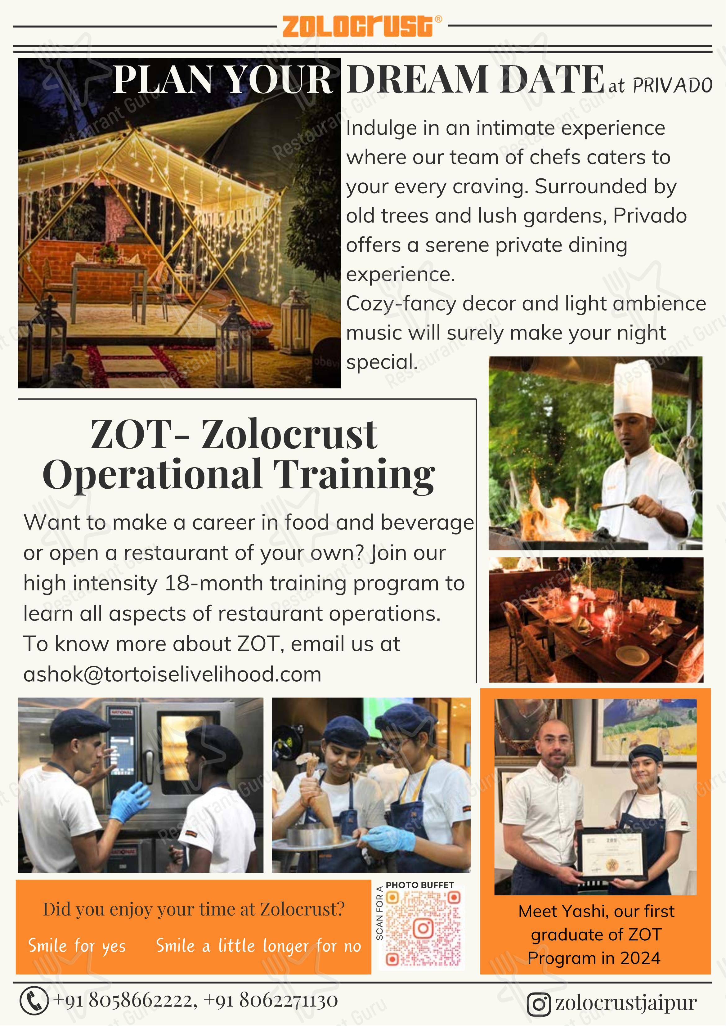 Zolocrust in Jaipur - Menu bar