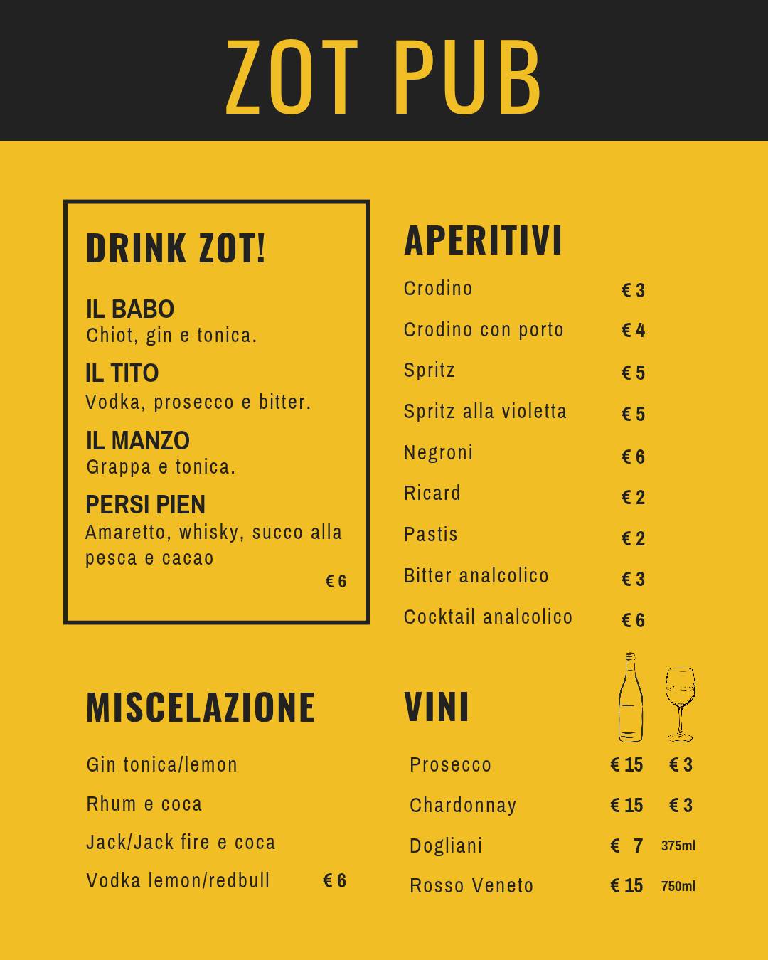 Menu di Zot! Pub Risto Bar 